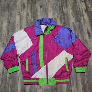 Vintage 90s Colorblock Windbreaker Sports Zip Up Nylon Track Jacket Size Small